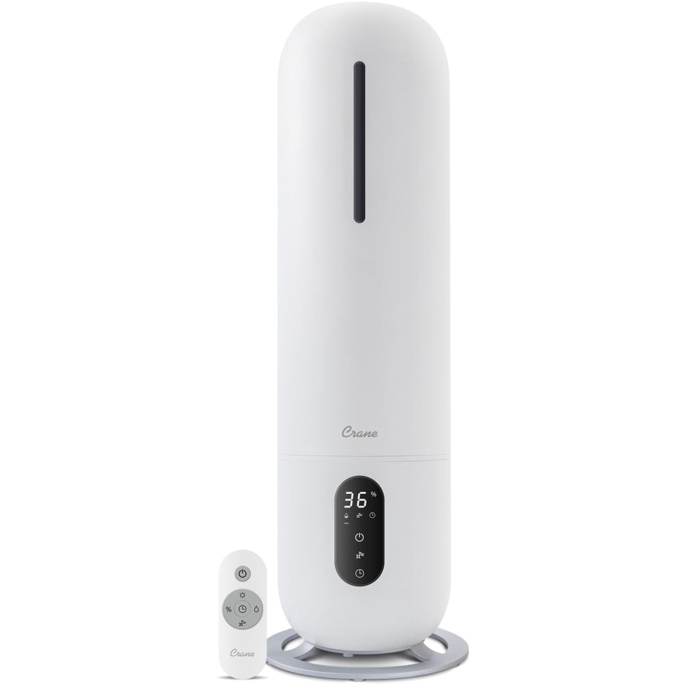 Crane Ultrasonic Cool Mist Tower Humidifier, 2 Gallon, 8-1/2in x 8-1/2in x 22in, White MPN:EE-6917