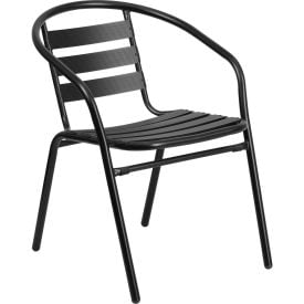 Flash Furniture Restaurant Stacking Chair with Aluminum Slats - Black Metal -017C-BK-GGTLH