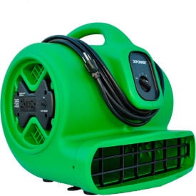 XPOWER Stackable Air Mover With GFCI Outlet For Daisy Chain 3 Speed 1/3 HP 2400 CFM Green X-600A-Gr