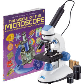 AmScope IQCrew 40X-1000X Dual Illumination Microscope with Digital Eyepiece & Book Blue M50C-B-WM-E