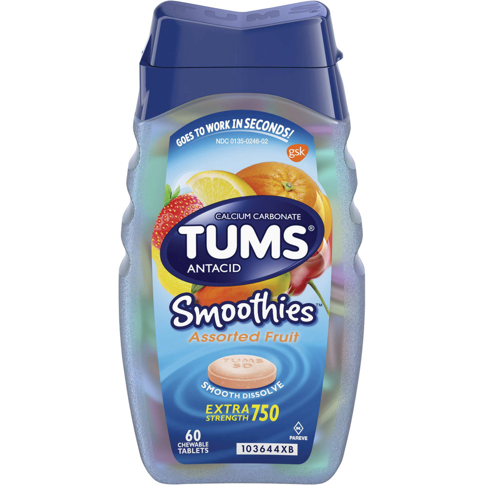 TUMS Smoothies Extra-Strength Antacid Chewable Tablets, Assorted Fruits, 60 Tablets Per Bottle (Min Order Qty 7) MPN:GKC39287