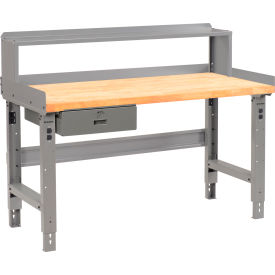 GoVets™ 48 x 30 Adj Height Workbench w/Drawer&Riser Gray-Birch Square Edge Top 074BGY319