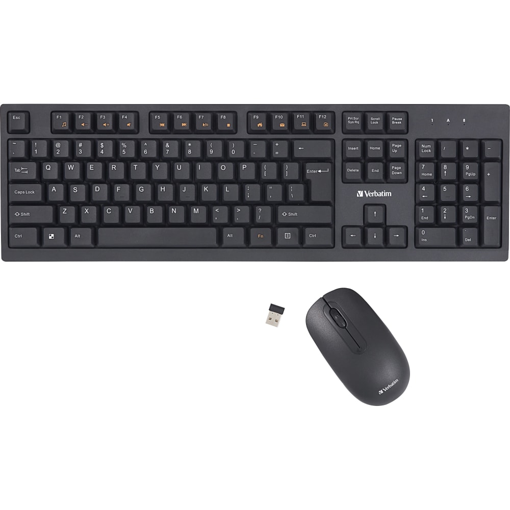 Verbatim Wireless Keyboard and Mouse - USB Type A Wireless Bluetooth 2.40 GHz Keyboard - USB Type A Wireless Mouse - Optical - 1000 dpi - 3 Button - Multimedia Hot Key(s) - Symmetrical - AA, AAA - Compatible with Windows, Mac (Min Order Qty 3) MPN:70724