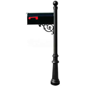 Lewiston E1 Econ.Mailbox Post (Fluted Base & Ball Finial) Support Brace Mounting Plate Black LPST-804-E1-BL