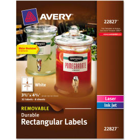 Avery® Removable Durable Labels TrueBlock Technology 4-3/4 x 3-1/2 White 32/Pack 22827