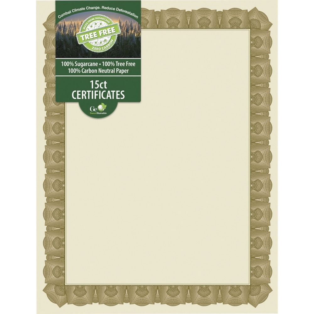 Geographics Tree Free Certificate - 8.5in - Multicolor with Gold Border - Sugarcane - 15 / Pack (Min Order Qty 10) MPN:49008