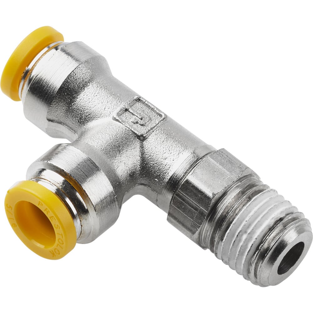 Push-To-Connect Tube x Tube x Male Tube Fitting: Swivel Male Branch Tee, 1/8