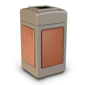 PolyTec™ Square Waste Container Beige with Sedona Stone Panels 42-Gallon 720316