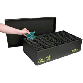 Protektive Pak 37303 ESD In-Plant Handle Container w/Fixed Dividers & Lid Cell Size 8x10x1 - Pkg Qty 5 37303