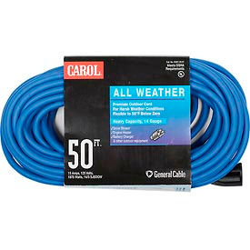 Carol 03661.63.07 50' All Weather Extension Cord 14awg 15a/125v - Blue - Pkg Qty 4 03661.63.07