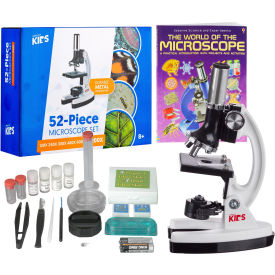 AmScope 1200X 52-pc Kids Beginner Microscope Kit Slides LED Light Storage Box & Book M30-ABS-KT2-W-WM