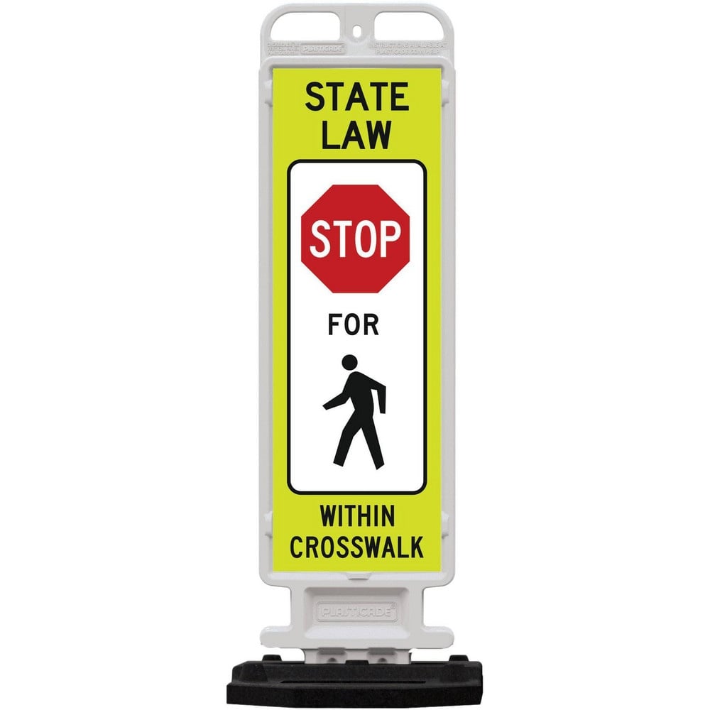 Safety Signs, Family: Traffic & Parking Sign , Sign Type: Pedestrian Crossing , Sign Header: STOP , Legend: STATE LAW STOP FOR PEDESTRIAN WITHIN CROSSWALK  MPN:4336-W-K9320YGD