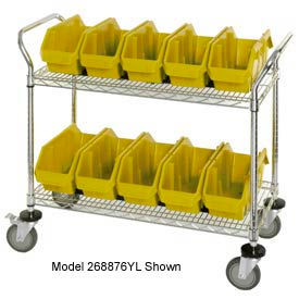 Quantum WRC2-1836-1265 Chrome Wire Mobile Cart With 10 QuickPick Double Open Bins Yellow 36