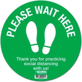 GoVets™ Green Please Wait Here Floor Sign 12'' Round Vinyl Adhesive 493GN670