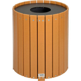 GoVets™ Recycled Plastic Round Trash Can With Liner 32 Gallon Cedar 323CD641