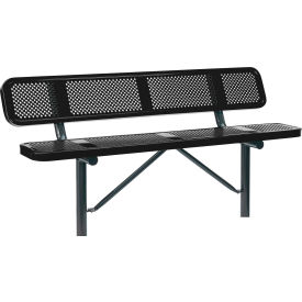 GoVets™ 6' Outdoor Steel Bench w/ Backrest Perforated Metal In Ground Mount Black 557IBK694