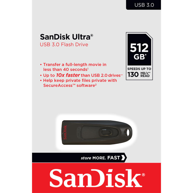 SanDisk Ultra USB 3.0 Flash Drive, 512GB, Black MPN:SDCZ48-512G-A46