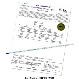 H-B® B60780-0500 DURAC Plus ASTMS64F-03 Calibrated Liquid-In-Glass Thermometer 77/131°F 607800500