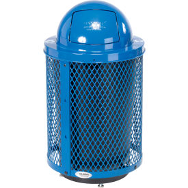 GoVets™ Outdoor Diamond Steel Recycling Can With Dome Lid & Base 36 Gallon Blue 948RBLD261