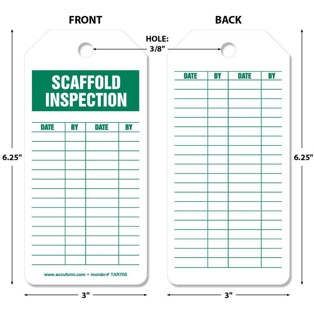 Safety & Facility Tags, Message Type: Inspection , Header: SCAFFOLDSPECTION , Legend: Date By , Material: Synthetic Paper , Legend Color: Green  MPN:TAR705