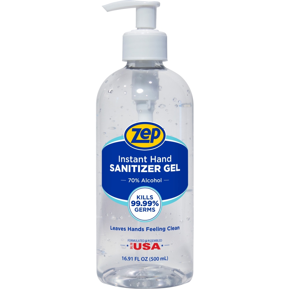 Zep Hand Sanitizer Gel - Clean Scent - 16.9 fl oz (500 mL) - Pump Bottle Dispenser - Kill Germs - Hand - Clear - Residue-free - 1 Each (Min Order Qty 9) MPN:355801