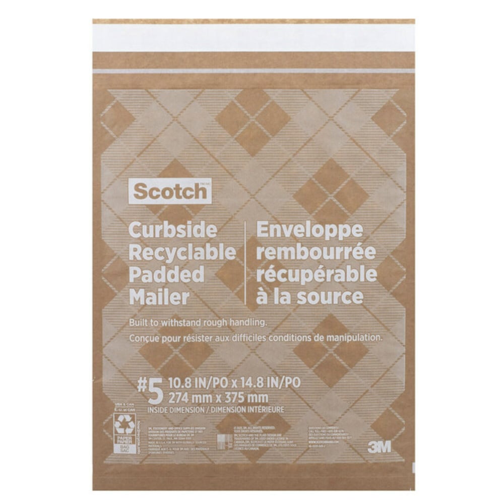 Scotch Padded Mailers, Size 5, 10-1/2in x 14-3/4in, Kraft, Pack Of 25 Mailers (Min Order Qty 4) MPN:CR-5-25