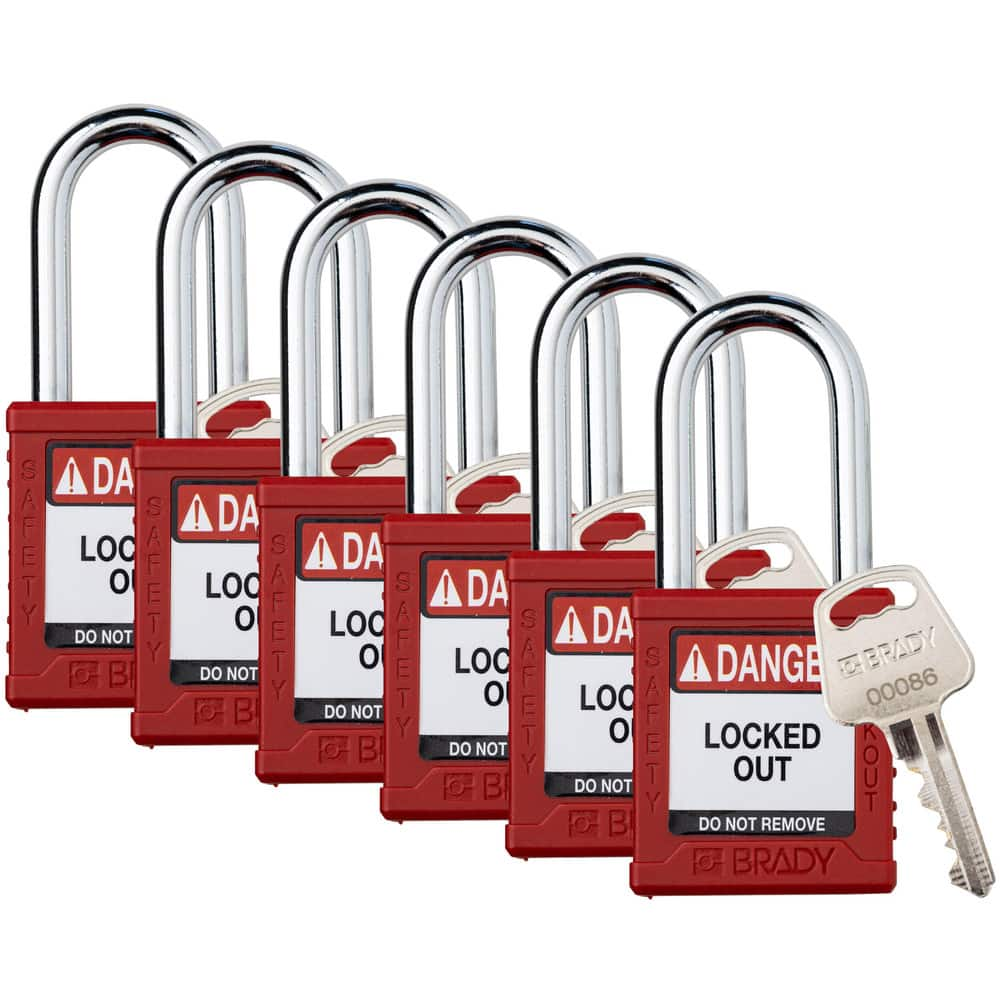 Lockout Padlocks, Legend: DANGER LOCKED OUT DO NOT REMOVE , Key Type: Keyed Different , Key Retaining: Retaining Key , Body Material: Nylon  MPN:153457