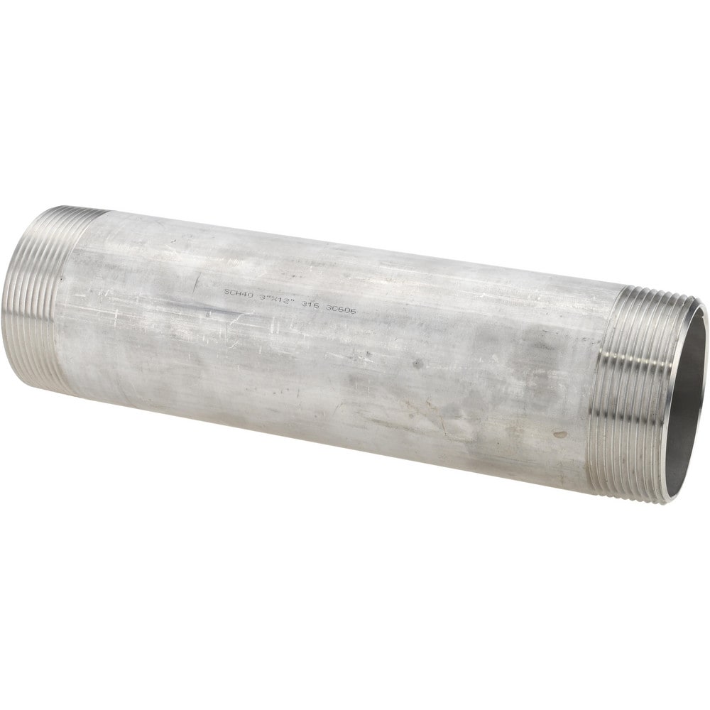 Stainless Steel Pipe Nipples & Pipe, Thread Style: Threaded on Both Ends , Schedule: 40 , Thread Standard: NPT  MPN:6BN3X12