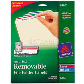 Avery® Removable Filing Labels for Inkjet/Laser 2/3 x 3-7/16 Assorted 750/Pack 6466