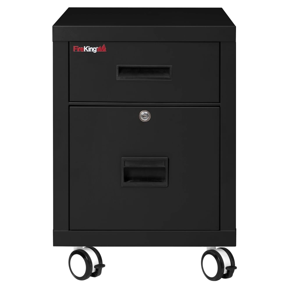 FireKing 18inW Vertical 2-Drawer Mobile Locking Fireproof File Cabinet, Metal, Black, White Glove Delivery MPN:2M1822-1BLWG