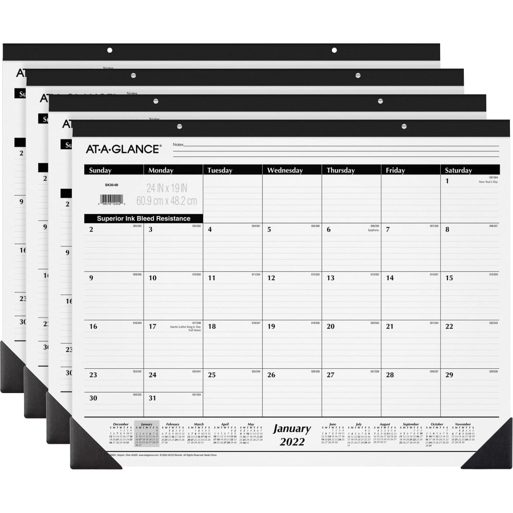 At-A-Glance Classic Monthly Desk Pad - Monthly - 1 Year - January 2025 - December 2025 - 1 Month Single Page Layout - 24in x 19in Sheet Size - Desktop - White - Paper - 4 / Bundle MPN:AAGSK3000BD