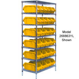 Quantum W7-14-18 Chrome Wire Shelving With 18 QuickPick Double Open Bins Yellow 18x36x74 W7-14-18YL