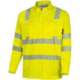 Oberon™ Men's Flame Resistant Button-Up Safety Shirt Cotton/Nylon XL Hi-Vis Yellow ZFI506-XL