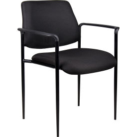 Boss Stacking Guest Chair with Arms - Fabric - Mid Back - Black - Pkg Qty 4 B9503-BK