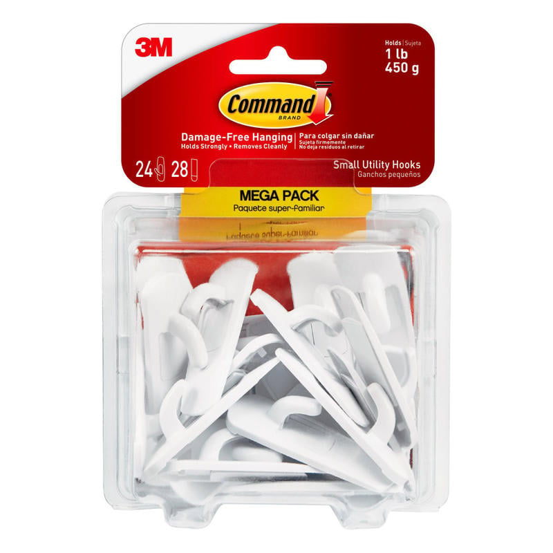 3M Command Mega Pack Utility Hooks, Small, White, Pack Of 24 (Min Order Qty 3) MPN:17002-MPES