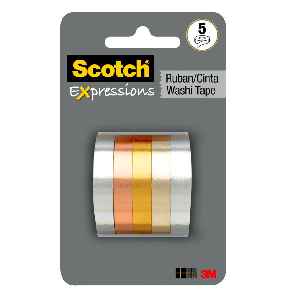 Scotch Expressions Washi Tape, 0.27in x 5.46 yd., Metallic, Pack Of 5 (Min Order Qty 15) MPN:C1017-5-P1