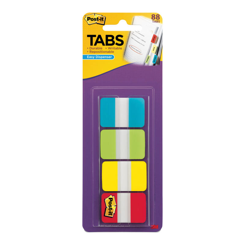 Post-it Tabs, 1 in. x 1.5 in., 1 Pack, 88 Tabs/Pack, Assorted Colors, Back to School Supplies for Students, Tabs for Textbooks and Notebooks (Min Order Qty 8) MPN:686ALYR1IN