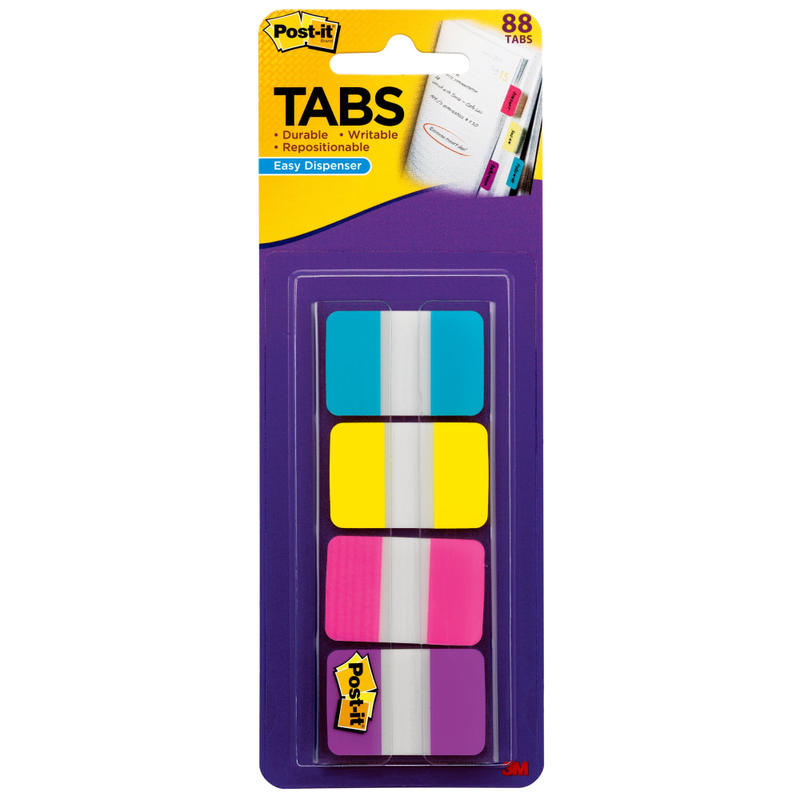 Post-it Tabs, 1 in. x 1.5 in., 1 Pack, 88 Tabs/Pack, Assorted Colors, Back to School Supplies for Students, Tabs for Textbooks and Notebooks (Min Order Qty 8) MPN:686AYPV1IN