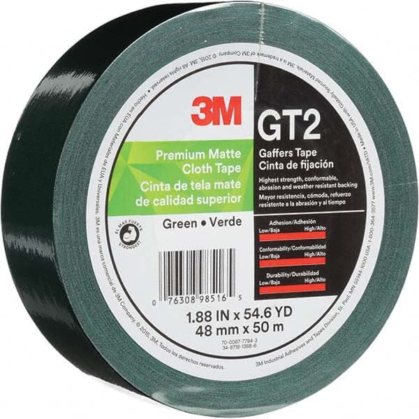 Gaffers Tape: 48 mm Wide, 50 m Long, Green MPN:7010312516