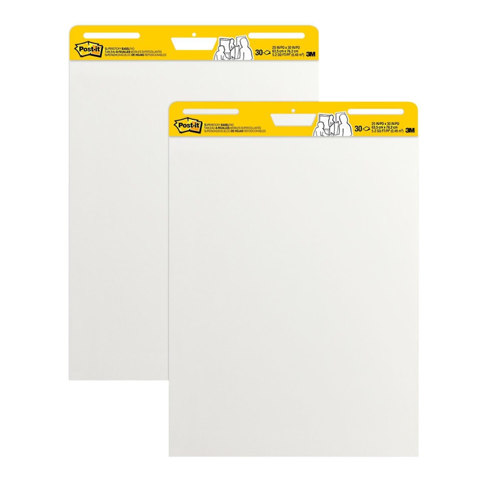 Post-it Super Sticky Easel Pads, 25in x 30in, 2 Pads, 30 Sheets/Pad, Back to School for Classrooms, White (Min Order Qty 2) MPN:559