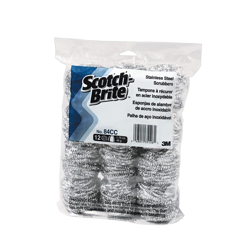 Scotch-Brite Stainless-Steel Scrubbers, No. 84, Silver, Pack Of 72 Scrubbers MPN:84CC