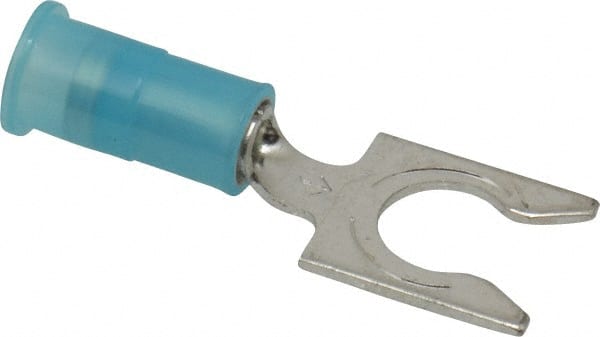 Locking Fork Terminal: Blue, Nylon, Partially Insulated, #1/4