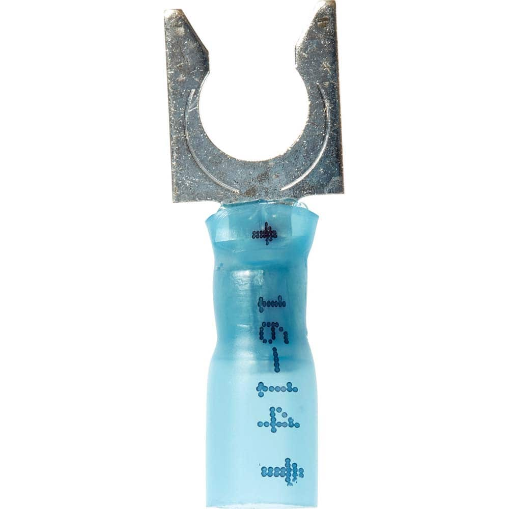 Locking Fork Terminal: Blue, Partially Insulated, #1/4