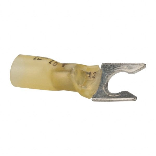 Locking Fork Terminal: Yellow, Partially Insulated, #1/4