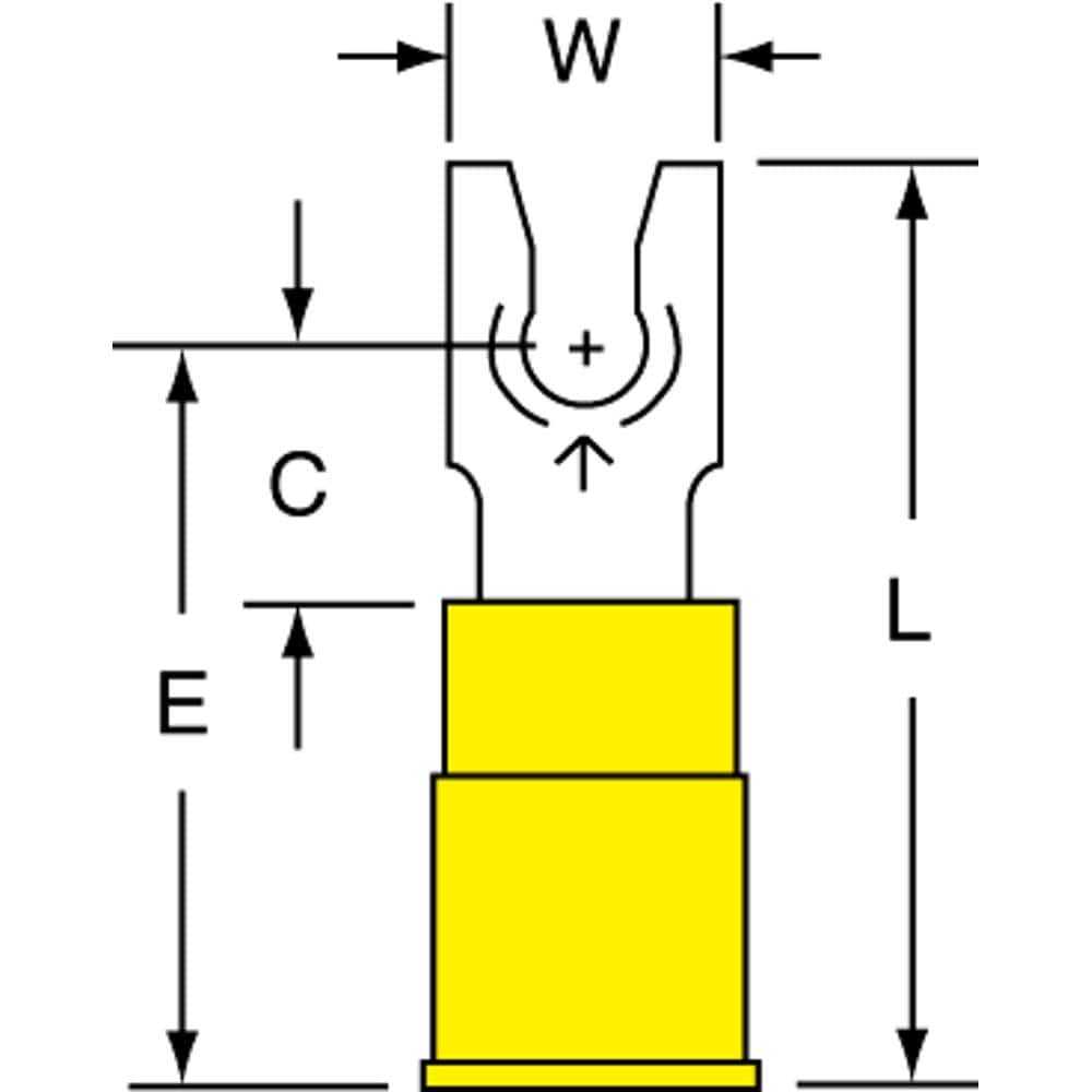 Standard Fork Terminal: Yellow, Nylon, Partially Insulated, #6 Stud, Crimp MPN:7010397395