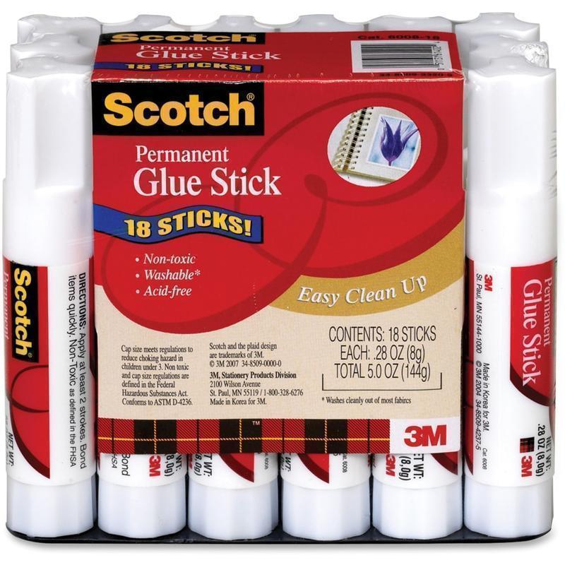 Scotch Glue Stick, .28 oz, 18-Pack - 0.28 oz - 18 / Pack - White (Min Order Qty 5) MPN:600818