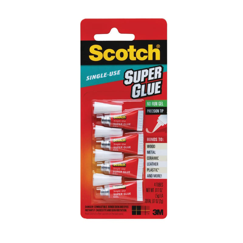 Scotch Super Glue Gel, Single-Use, 0.07 Oz., Clear, Pack Of 4 Tubes (Min Order Qty 23) MPN:AD119