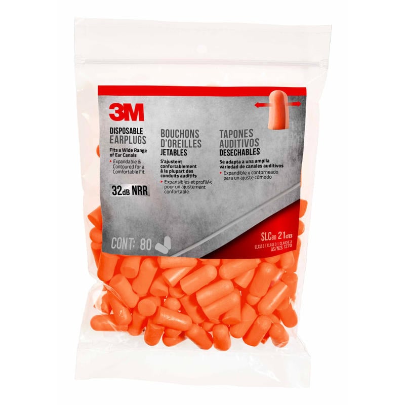 3M Disposable Earplugs, Orange, 92800H80-DC, 80 Pairs Per Pack (Min Order Qty 6) MPN:92800H80-DC