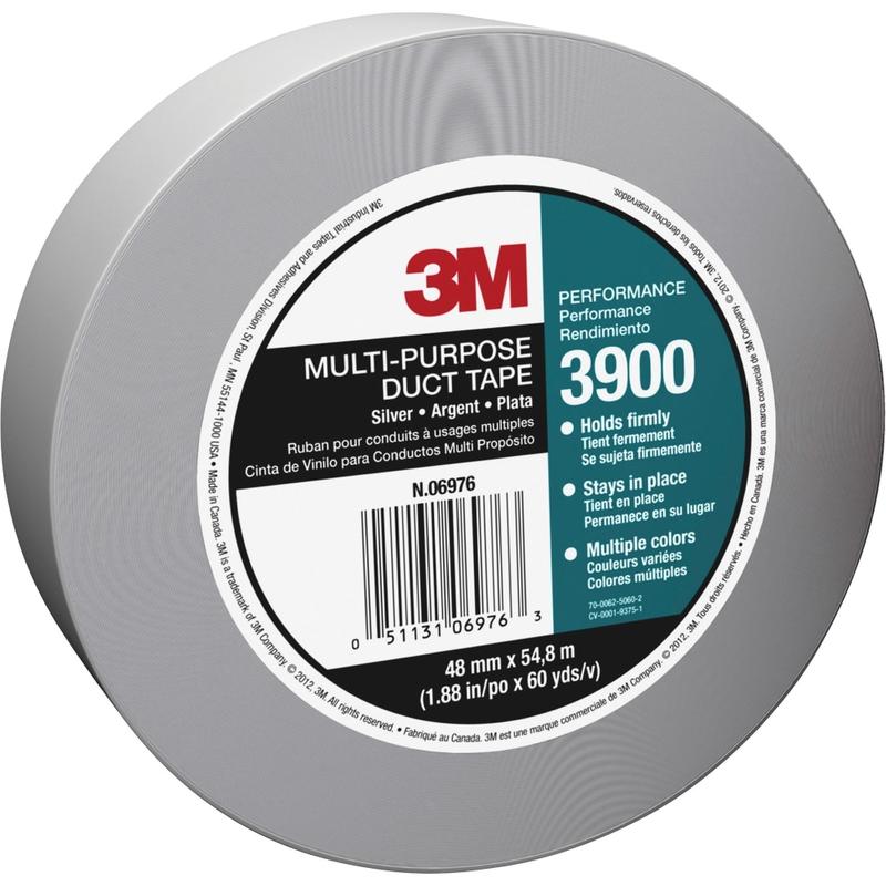 3M Multipurpose Utility-Grade Duct Tape - 60 yd Length x 1.88in Width - 7.6 mil Thickness - 3in Core - Polyethylene Coated Cloth Backing - Water Resistant, Humidity Resistant, Moisture Resistant - For Multipurpose - 24 / Carton - Silver MPN:3900CT