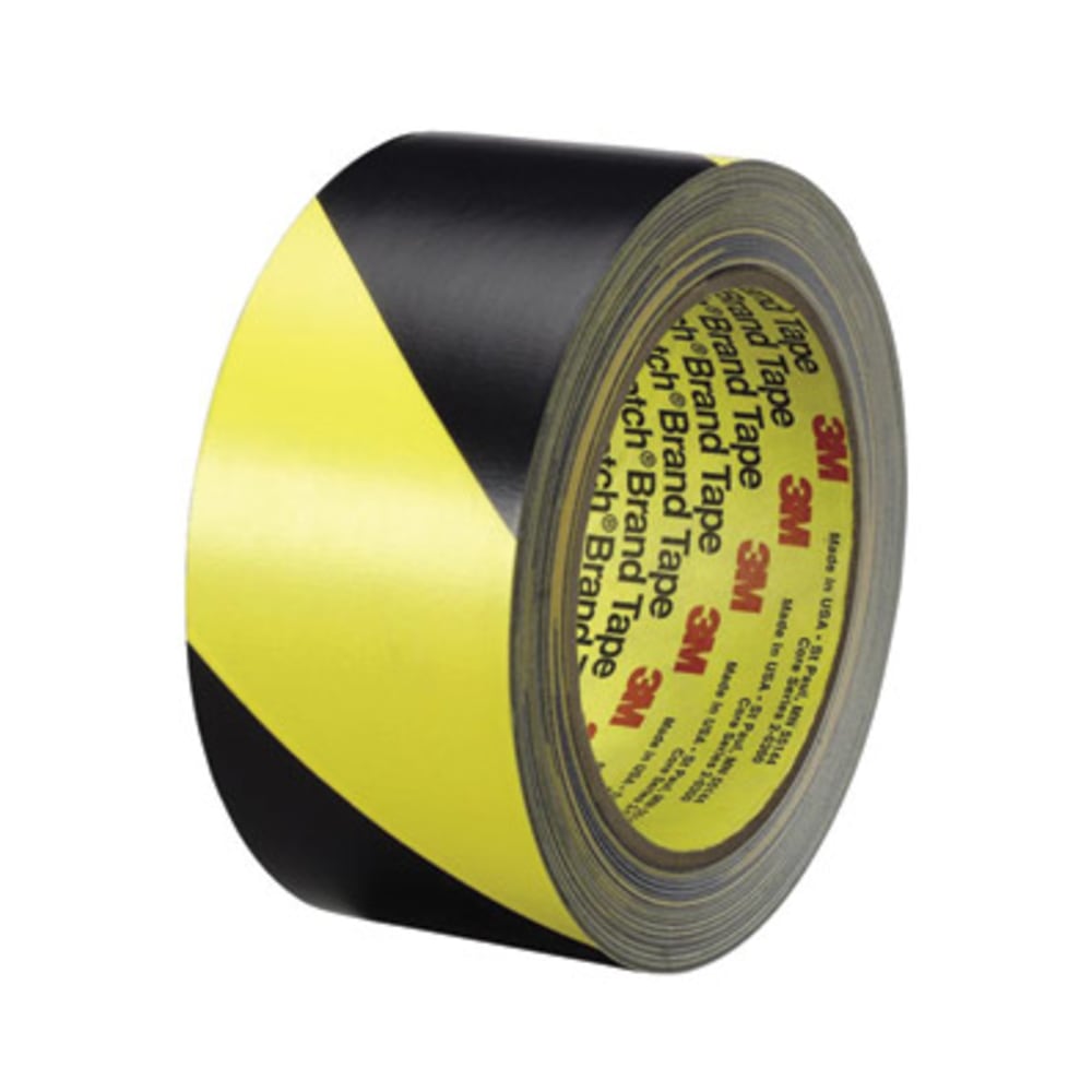 3M Diagonal Stripe Safety Tape - 36 yd Length x 2in Width - Vinyl - 5.40 mil - Rubber Resin Backing - Abrasion Resistant, Chemical Resistant - For Hazard Identification, Floor Marking - 1 / Roll - Black, Yellow MPN:57022